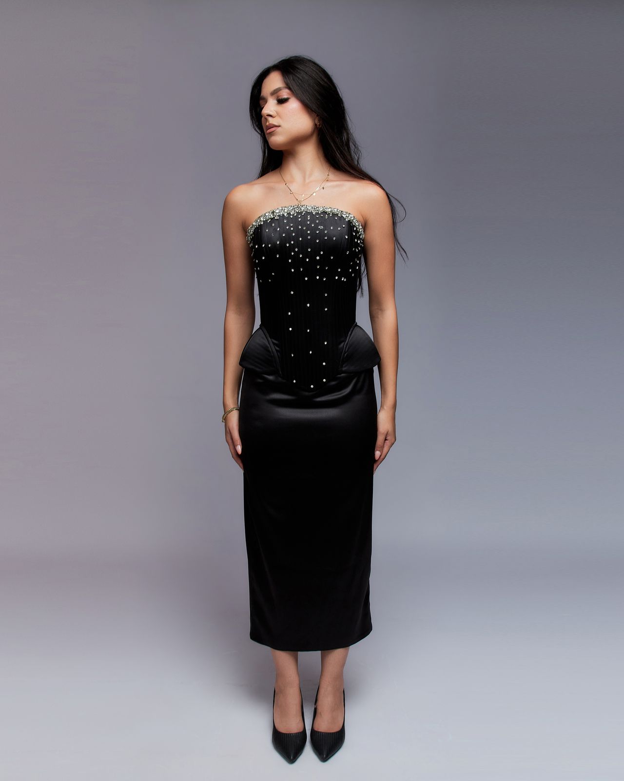 Beaded black satin set